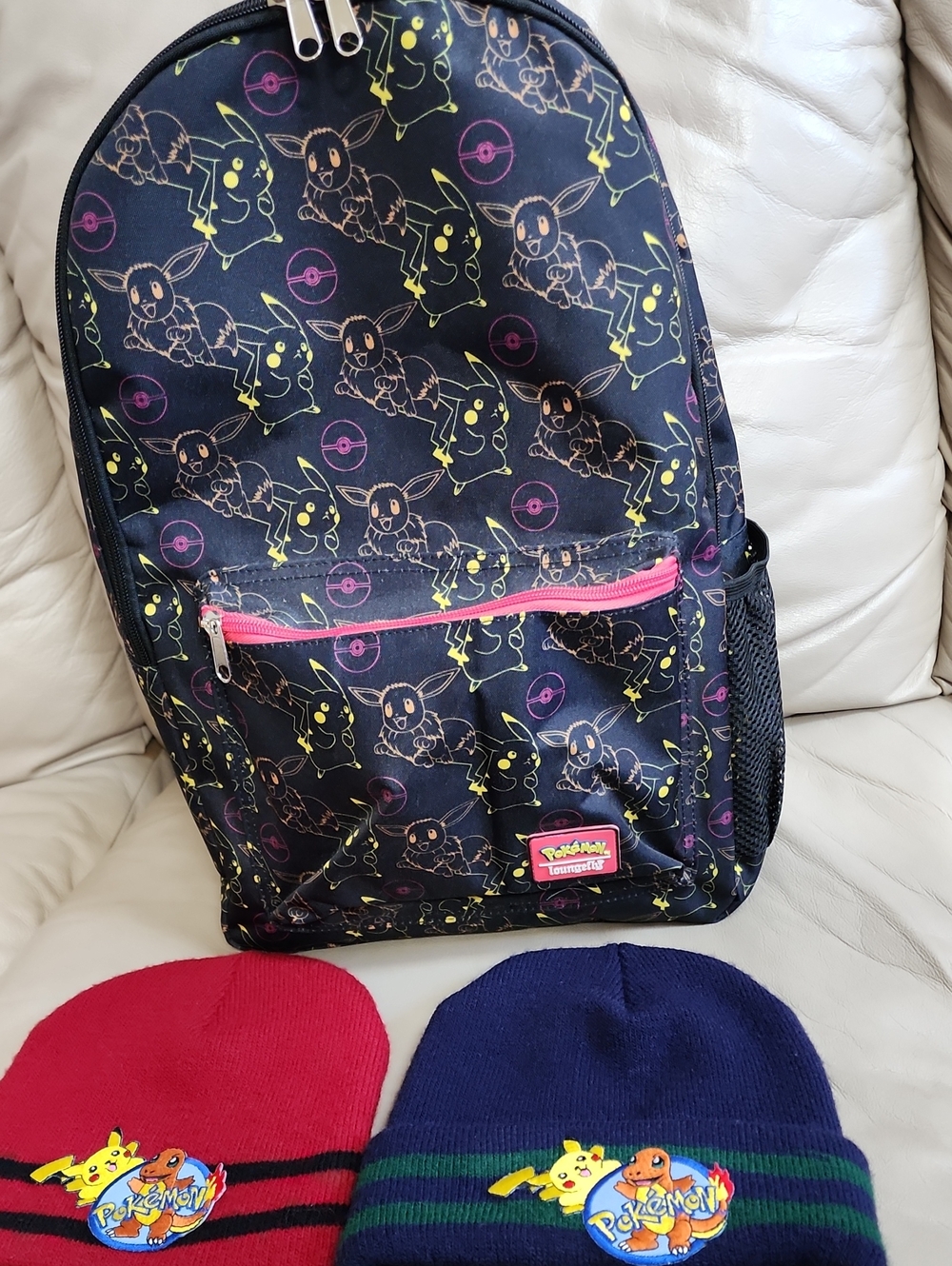 Pokemon Loungefly Kids Backpack New And 2 Knit Hats Preowned